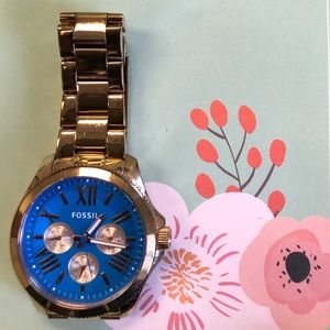 Fossil watch rose-gold with blue face